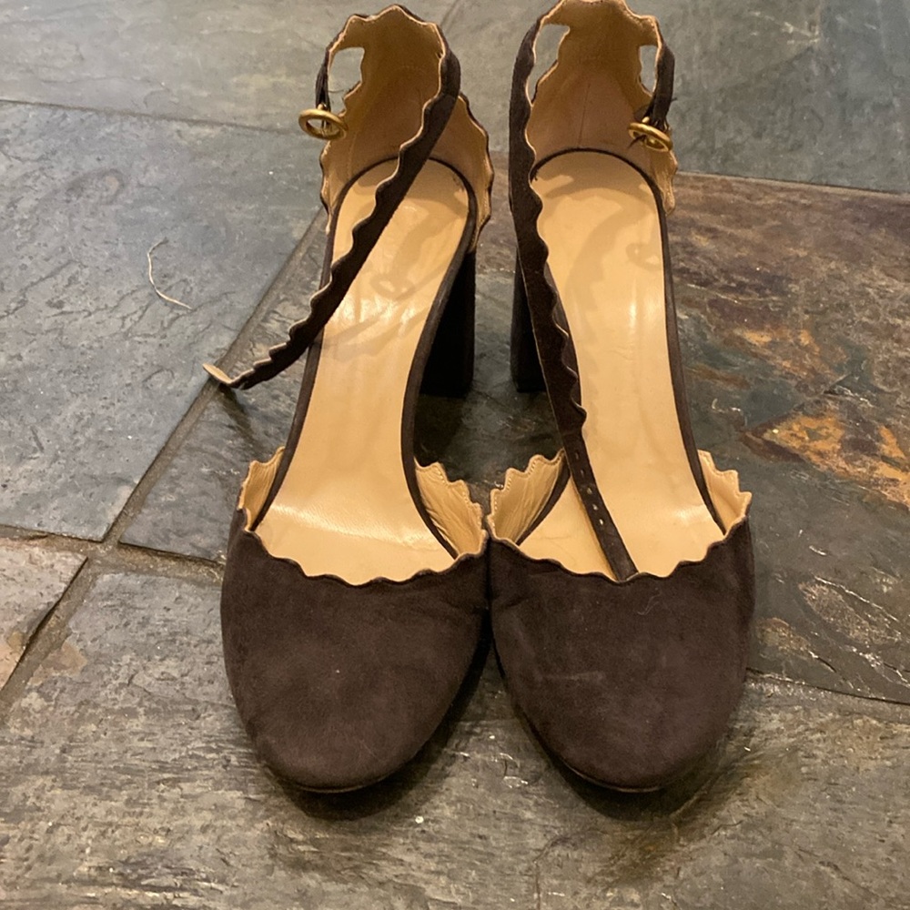 Chloe Charcoal Suede Block Dorsay Heel